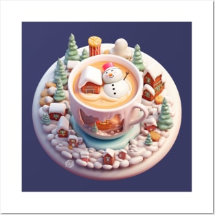 Kawaii snowman cappuccino Posters and Art